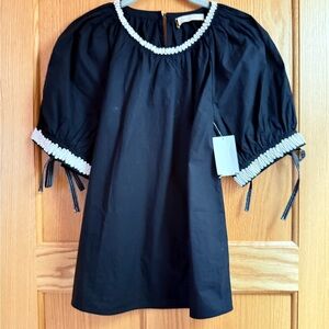 Ulla Johnson Amara Elegant Black Women's Top with White Trim